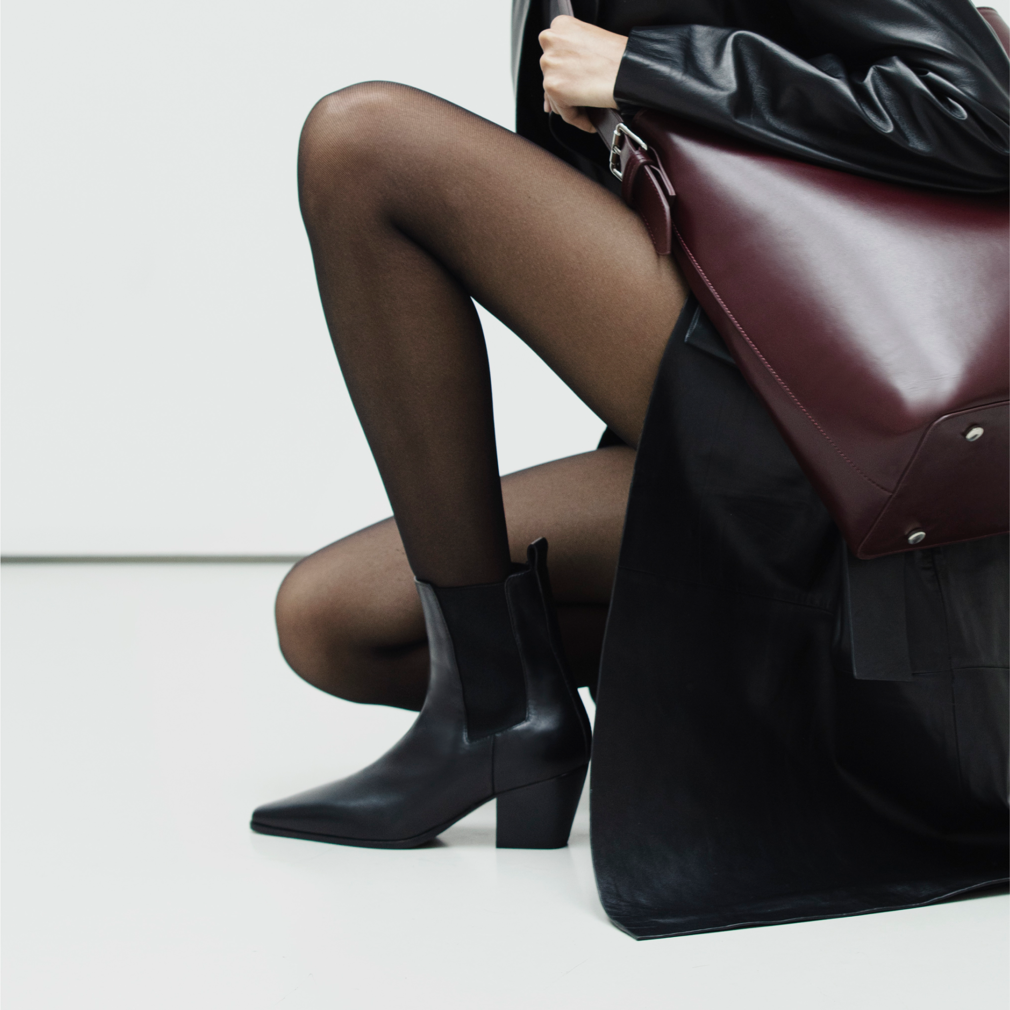 Margot Black Leather Ankle Boots